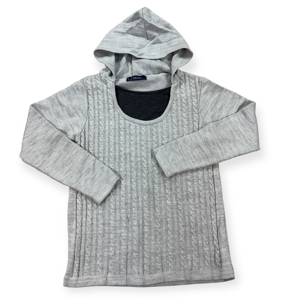 Fred Perry Hoodie Women's Small Gray Scoop Neck Cable Knit Pullover Sweatshirt‎